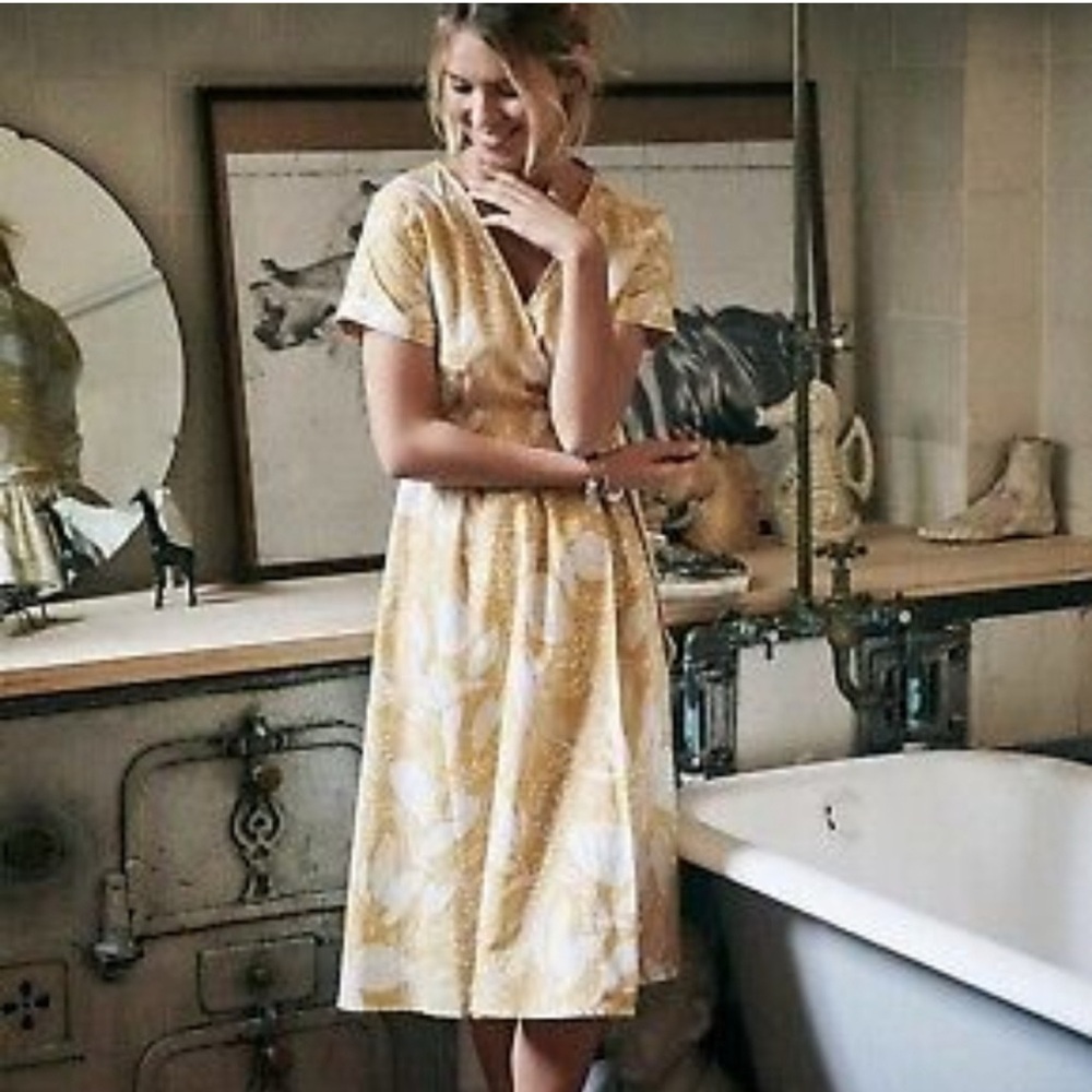 Sezane Mariele Midi Wrap Dress in Yellow Floral Toile